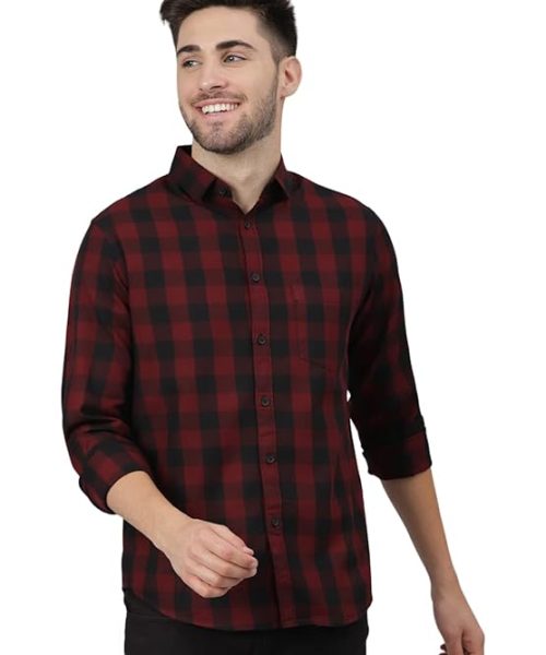 Dennis Lingo Men's Cotton Box Checkered Slim Fit Casual Shirt with Chest Pocket