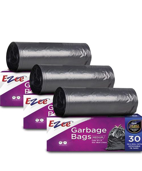 Ezee Black Garbage Bags for Dustbin | 90 Pcs | Medium 19 X 21 Inches | 30 Pcs x Pack of 3