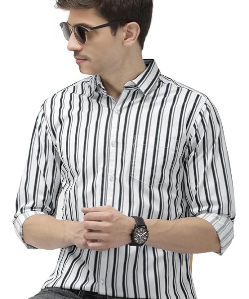 IndoPrimo Men's Western Fit Cotton Casual Bold Striped Shirt for Men Full Sleeves - Spelnder