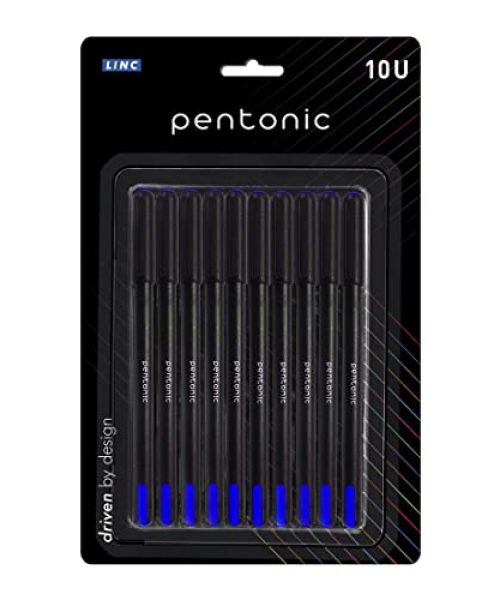 Pentonic 0.7 mm Ball Pen Blister Pack | Black Body | Blue Ink | Set of 10 Pens