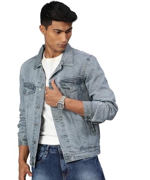 Urbano Fashion Men's Regular Fit Washed Full Sleeve Denim Jacket